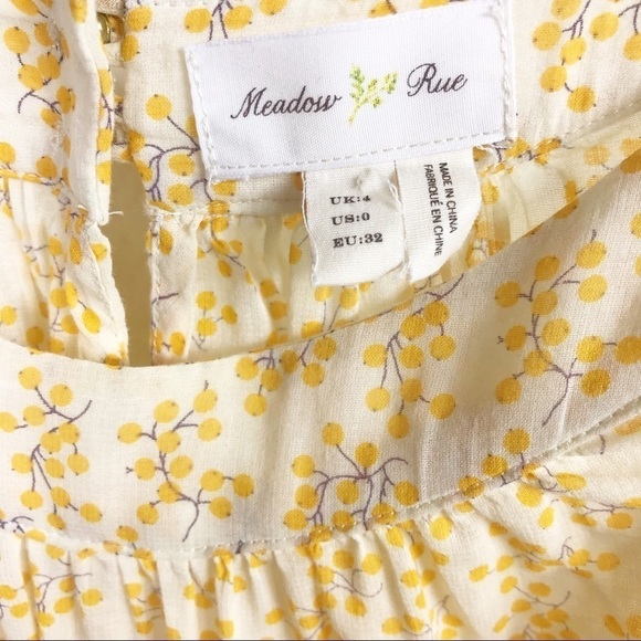 Anthropologie Meadow Rue Yellow Floral Pyracantha Cold Shoulder Top Size 0 - Picture 5 of 6